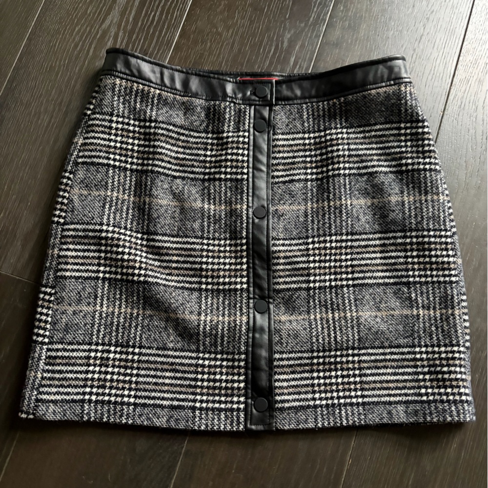 Esprit Checkered Mini Skirt with Faux Leather Detail